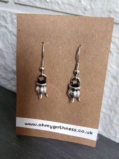 Spooky Silver Witches Cauldron Earrings Goth Whitby Halloween Gothic Great Gift E8