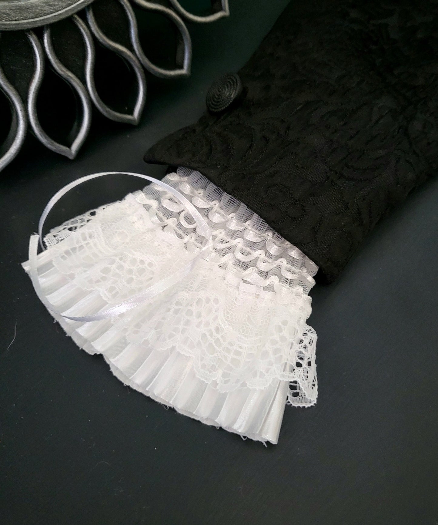White Ruffled Lace Wrist Cuffs - Whitby Victorian Goth Style