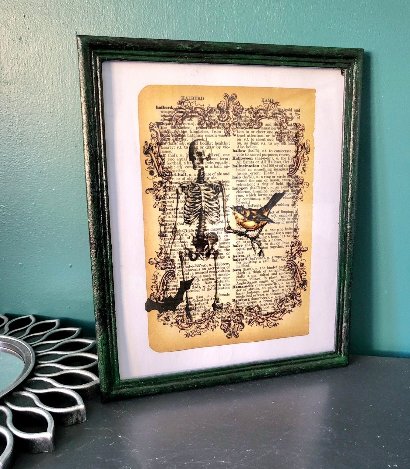 Dark Green Black Picture Photo Frame OOAK Handpainted Gothic Decor Interiors Home Style P16