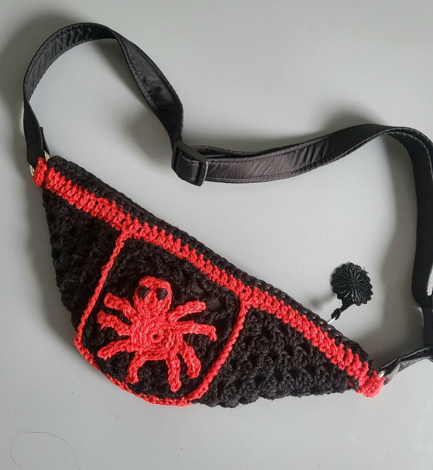 Crochet Spider Bumbag: Black & Red, Goth Crossbody Bag