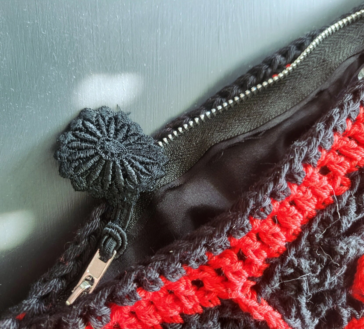 Crochet Spider Bumbag: Black & Red, Goth Crossbody Bag