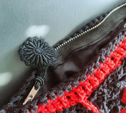 Crochet Spider Bumbag: Black & Red, Goth Crossbody Bag