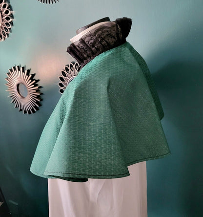 Green Jacquard Victorian Capelet: Steampunk, Gothic Costume