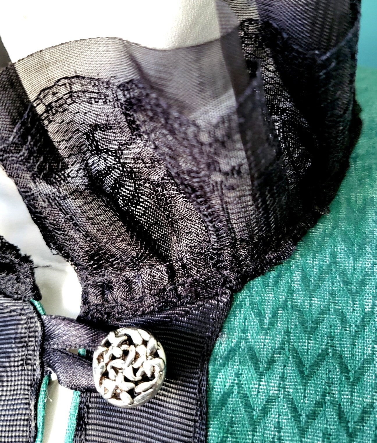 Green Jacquard Victorian Capelet: Steampunk, Gothic Costume