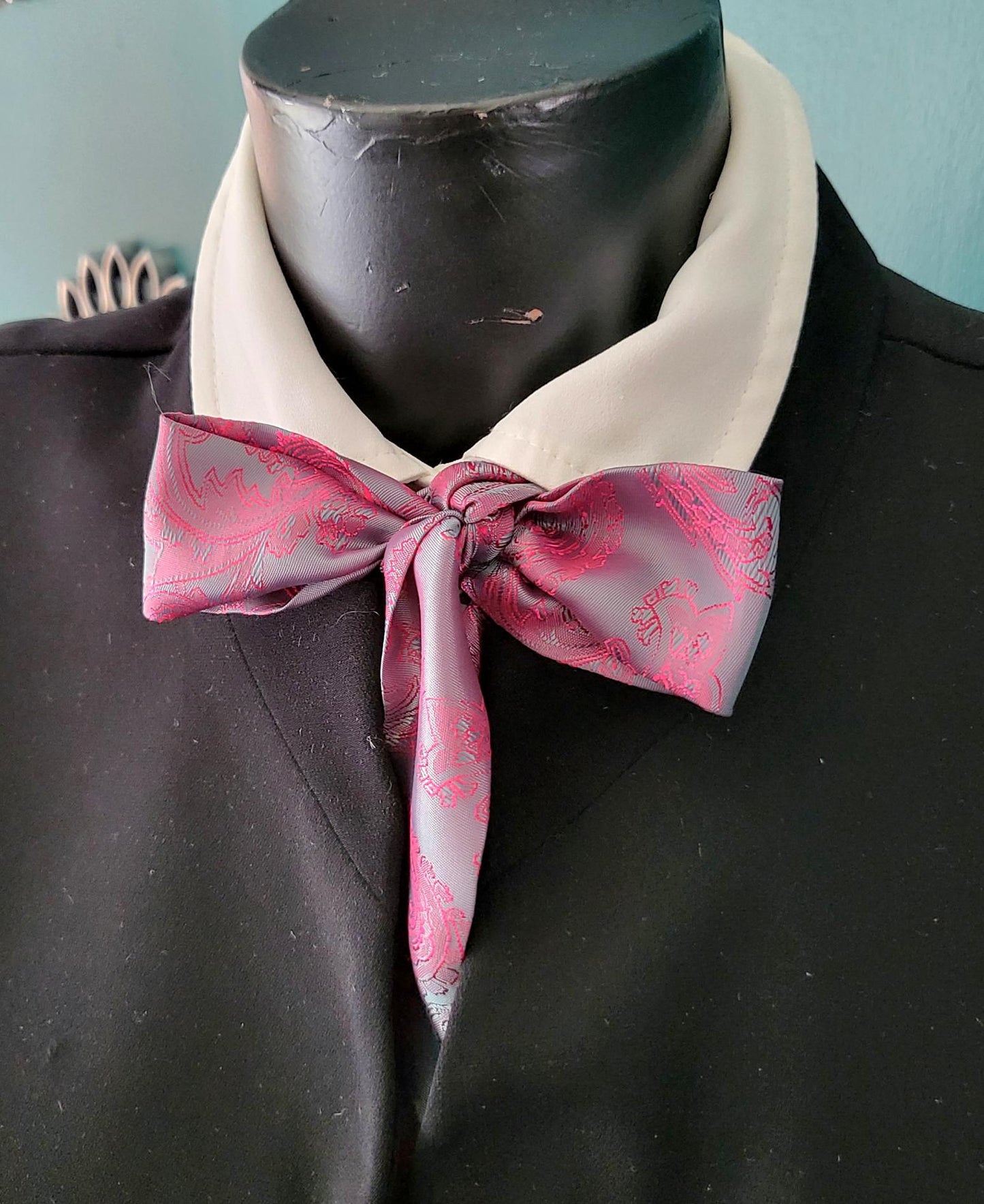 Pink Teal Blue Satin Paisley Self Tie Skinny Cravat Neck Scarf Multi Way Steampunk Wedding Pussy Bow Theatre Costume Victorian Whitby CV2