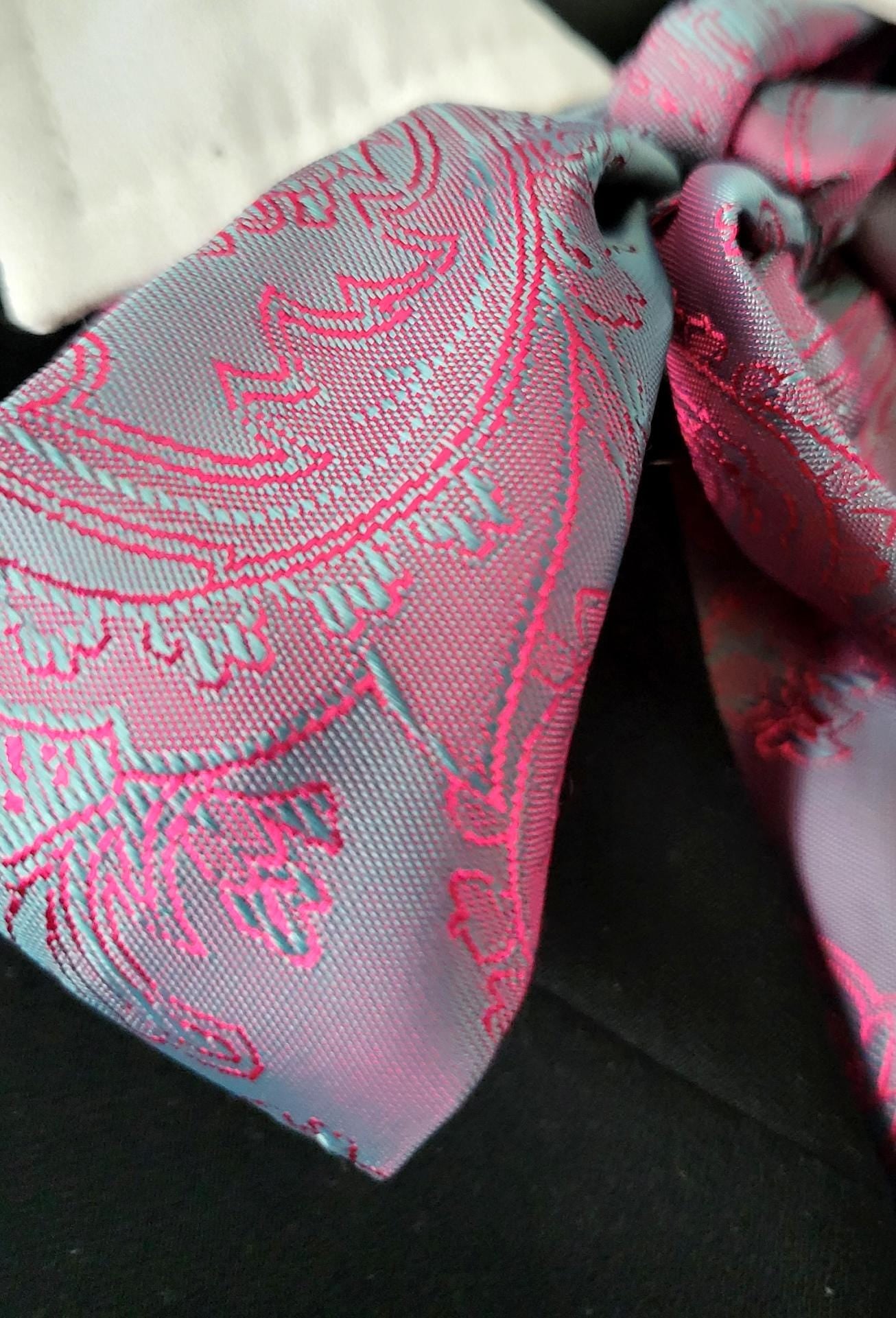 Pink Teal Blue Satin Paisley Self Tie Skinny Cravat Neck Scarf Multi Way Steampunk Wedding Pussy Bow Theatre Costume Victorian Whitby CV2