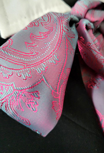 Pink Teal Blue Satin Paisley Self Tie Skinny Cravat Neck Scarf Multi Way Steampunk Wedding Pussy Bow Theatre Costume Victorian Whitby CV2