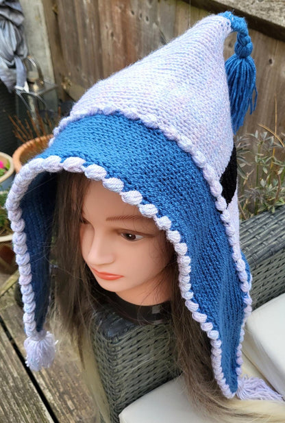 Knitted Woodland Forest Pixie Hat Bonnet Punk Emo Goth Blue Grey Black Cosy Winter Gift HT5