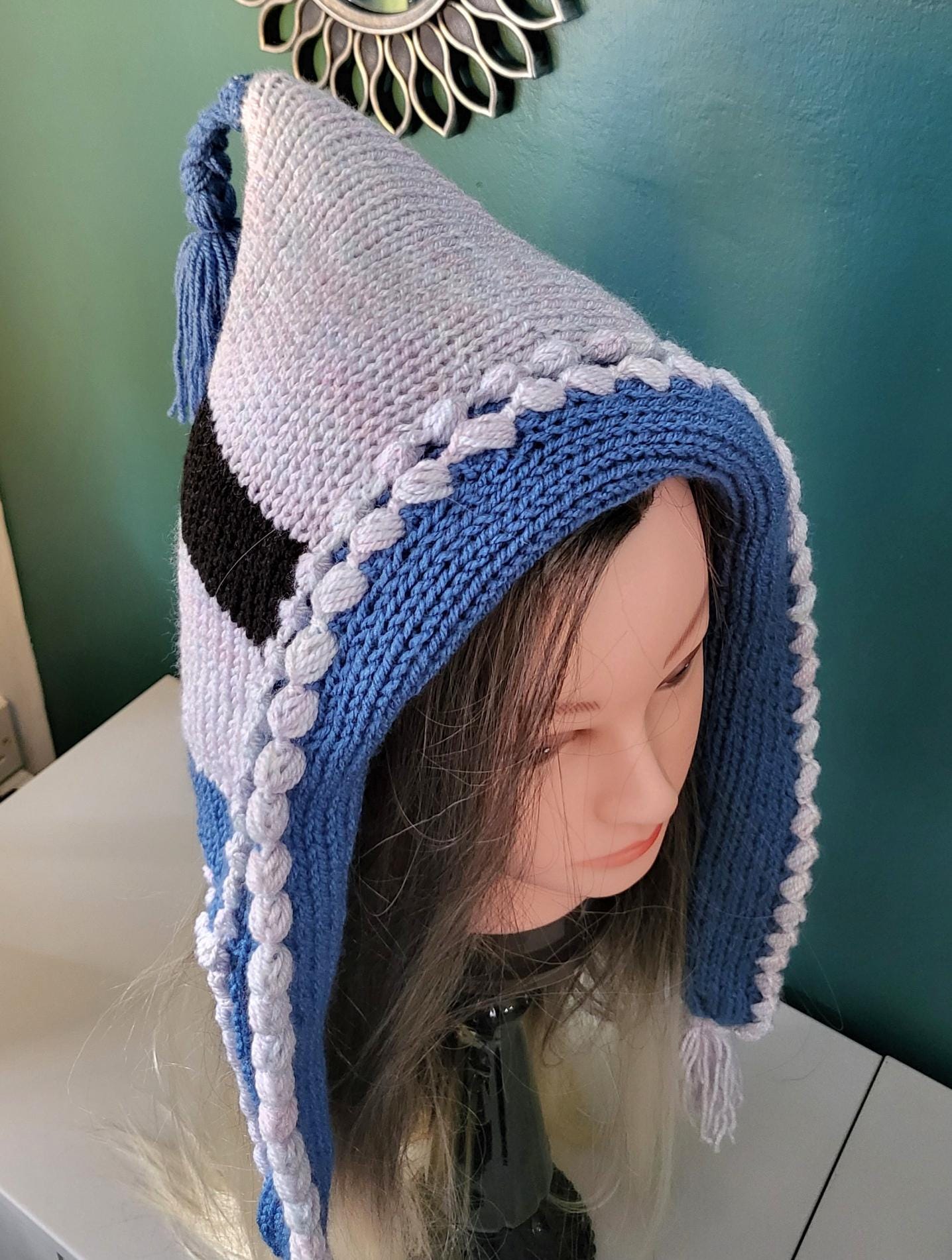 Knitted Woodland Forest Pixie Hat Bonnet Punk Emo Goth Blue Grey Black Cosy Winter Gift HT5