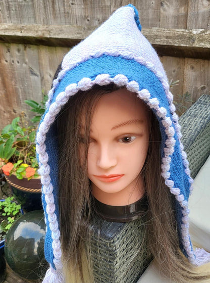 Knitted Woodland Forest Pixie Hat Bonnet Punk Emo Goth Blue Grey Black Cosy Winter Gift HT5