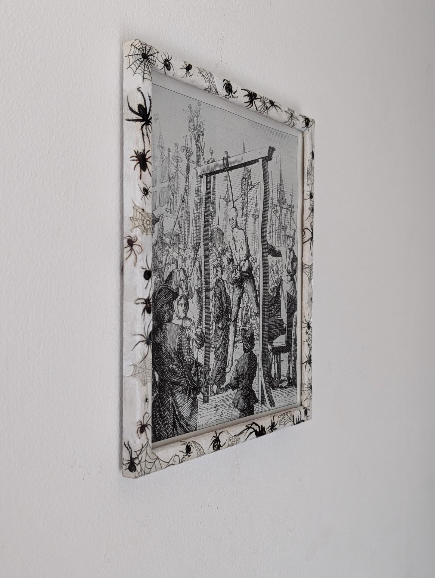 8.5"X 10" portrait Gothic Photo Picture Frame. Wall hung decor Hand painted in white with spiders and webs horror fan arachnophobia gift