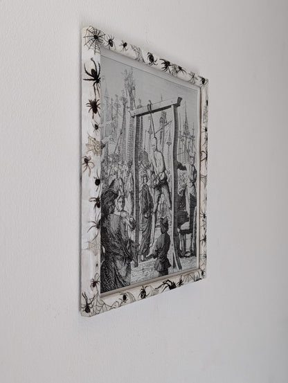 8.5"X 10" portrait Gothic Photo Picture Frame. Wall hung decor Hand painted in white with spiders and webs horror fan arachnophobia gift