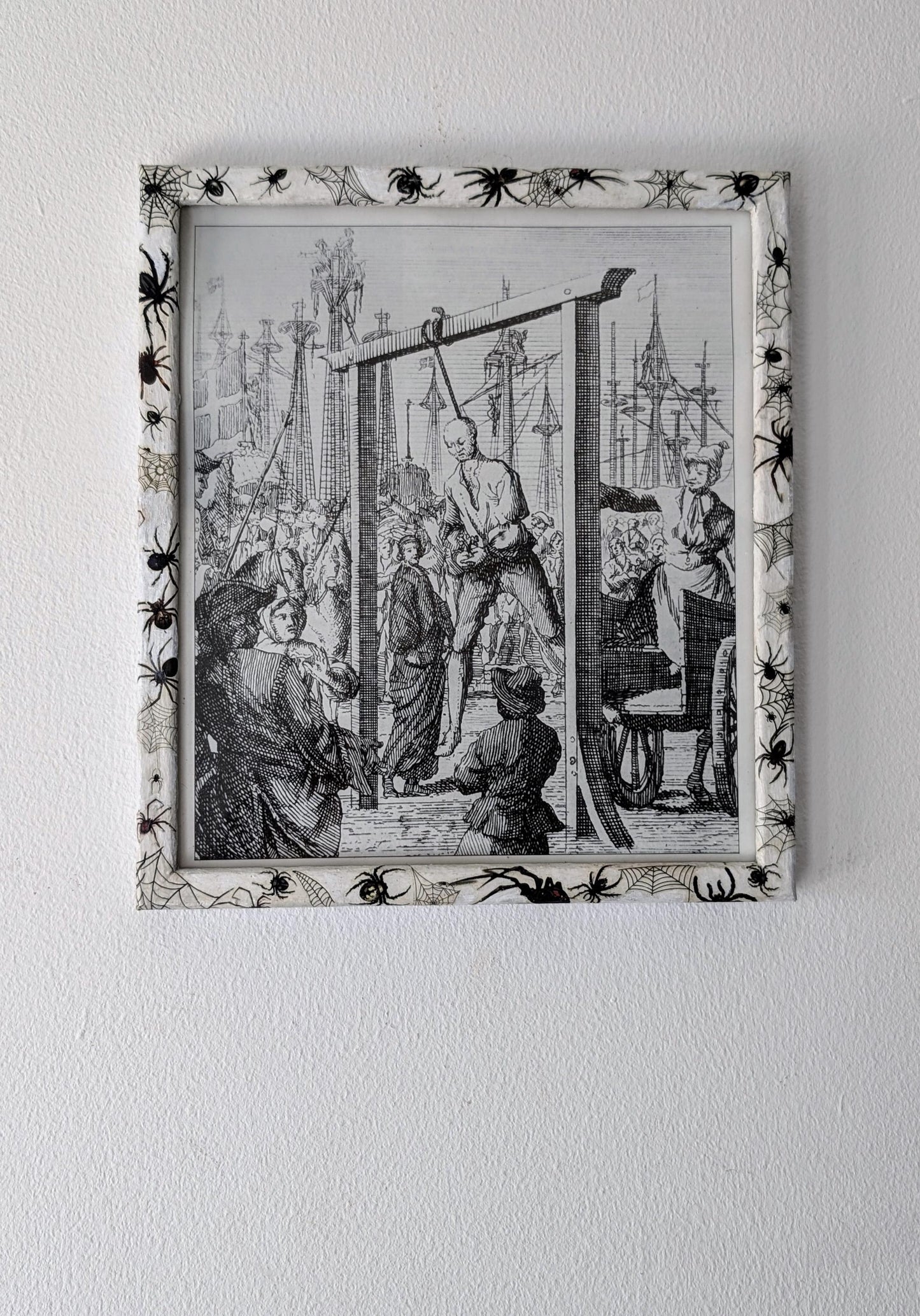 8.5"X 10" portrait Gothic Photo Picture Frame. Wall hung decor Hand painted in white with spiders and webs horror fan arachnophobia gift