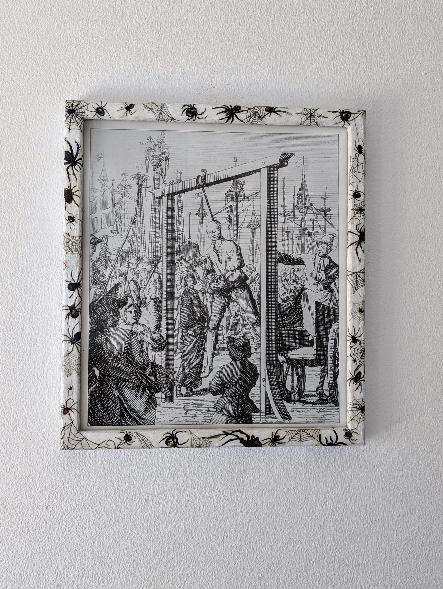 8.5"X 10" portrait Gothic Photo Picture Frame. Wall hung decor Hand painted in white with spiders and webs horror fan arachnophobia gift