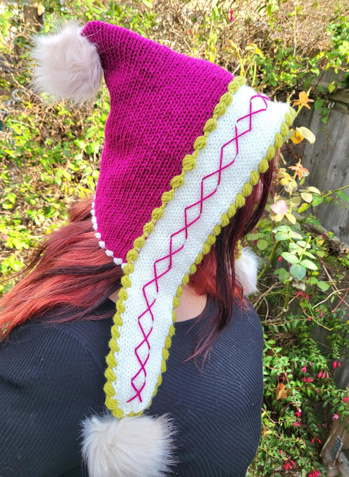 Knitted Woodland Forest Pixie Hat Bonnet Emo Goth Whimsy Pink Green White Elf Fairy Winter Gift HT7