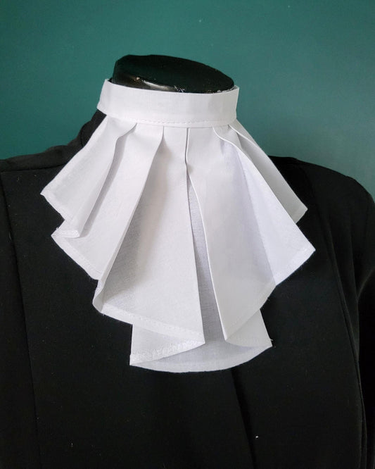 White Cotton Jabot Cravat Pleated Neck Frill Victorian Steampunk Wedding Whitby Larp Gothic Theatre Costume Races Ascot N31