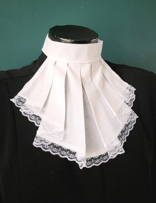 White Cotton Jabot Cravat With Lace Neck Frill Victorian Steampunk Wedding Whitby Larp Gothic Theatre Costume Races Ascot N12