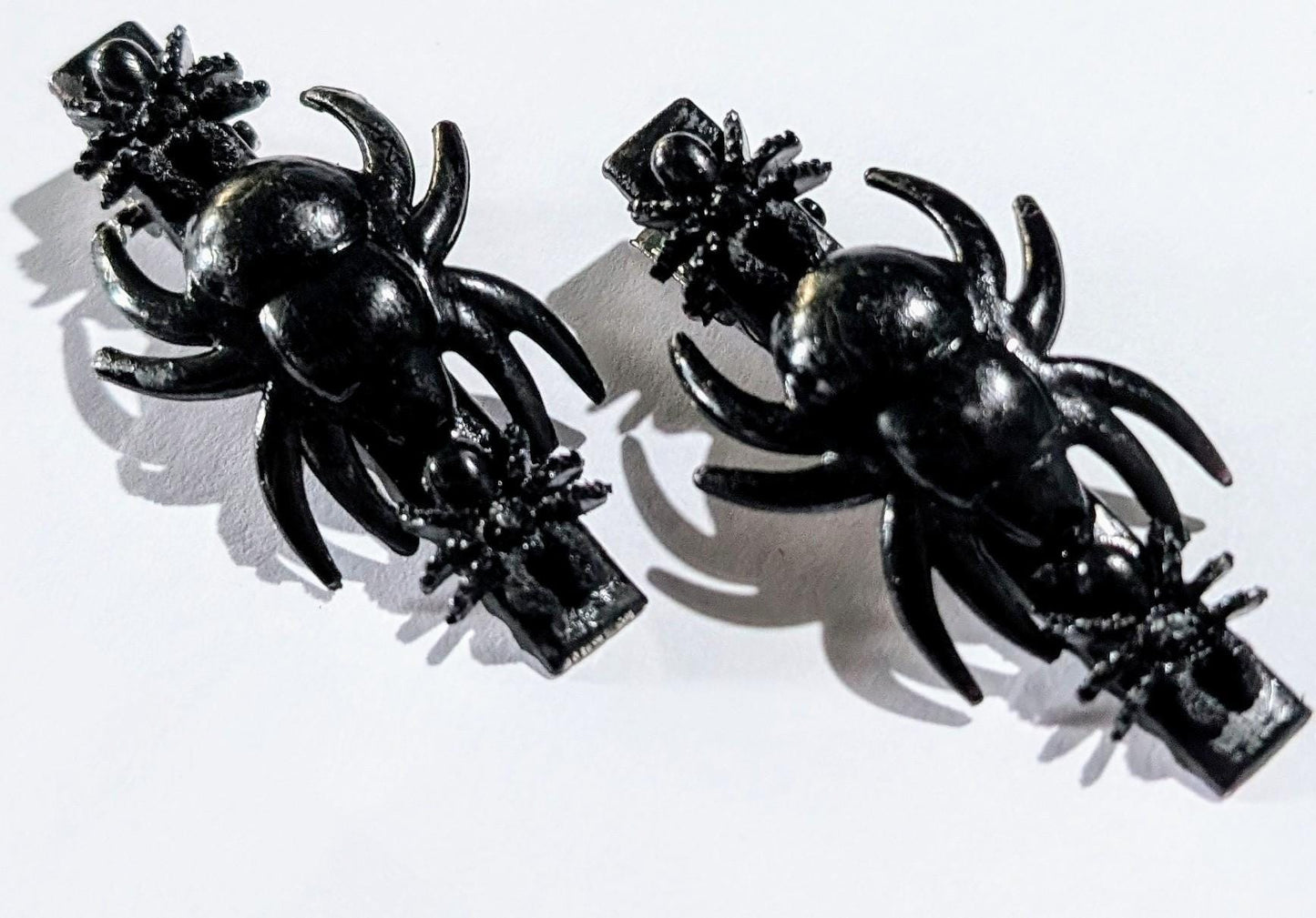 Pair of Hand made spooky black spiders hair clips slides Halloween accessories goth party costume