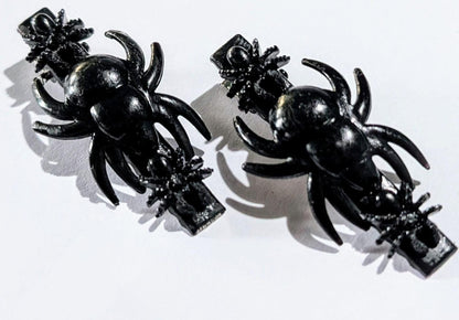 Pair of Hand made spooky black spiders hair clips slides Halloween accessories goth party costume
