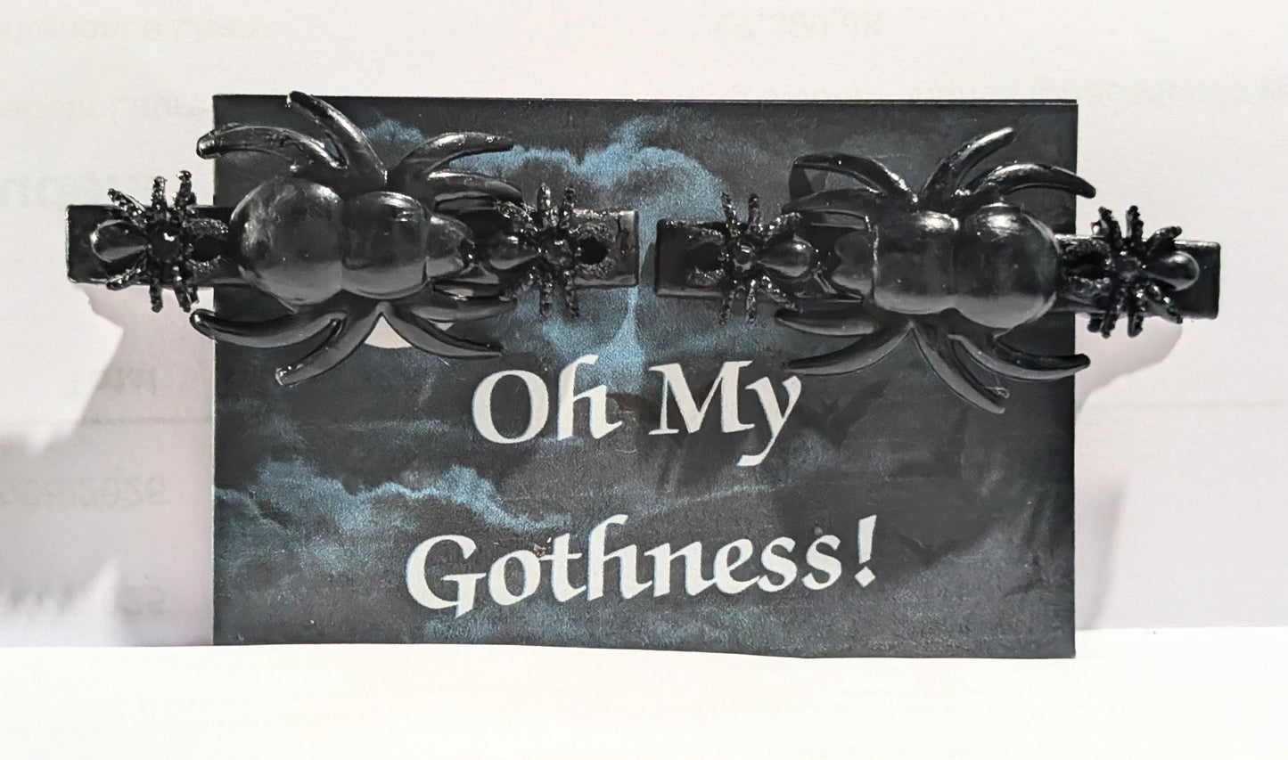 Pair of Hand made spooky black spiders hair clips slides Halloween accessories goth party costume