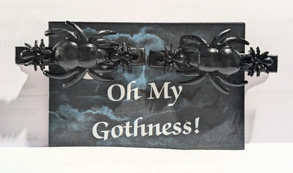 Pair of Hand made spooky black spiders hair clips slides Halloween accessories goth party costume