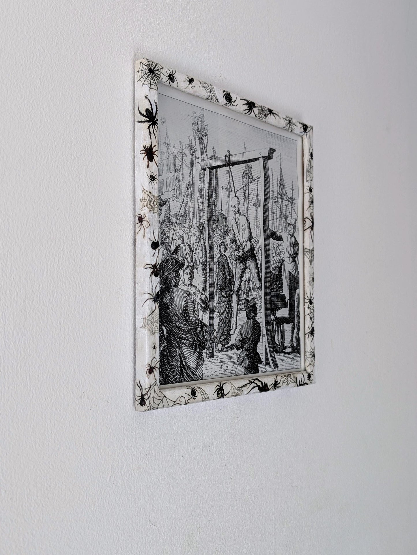 8.5"X 10" portrait Gothic Photo Picture Frame. Wall hung decor Hand painted in white with spiders and webs horror fan arachnophobia gift