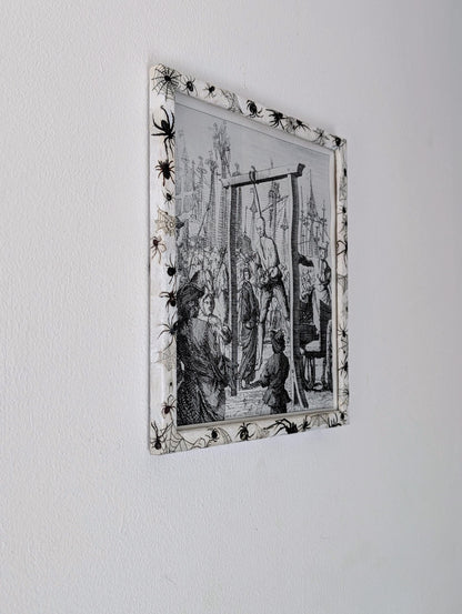 8.5"X 10" portrait Gothic Photo Picture Frame. Wall hung decor Hand painted in white with spiders and webs horror fan arachnophobia gift