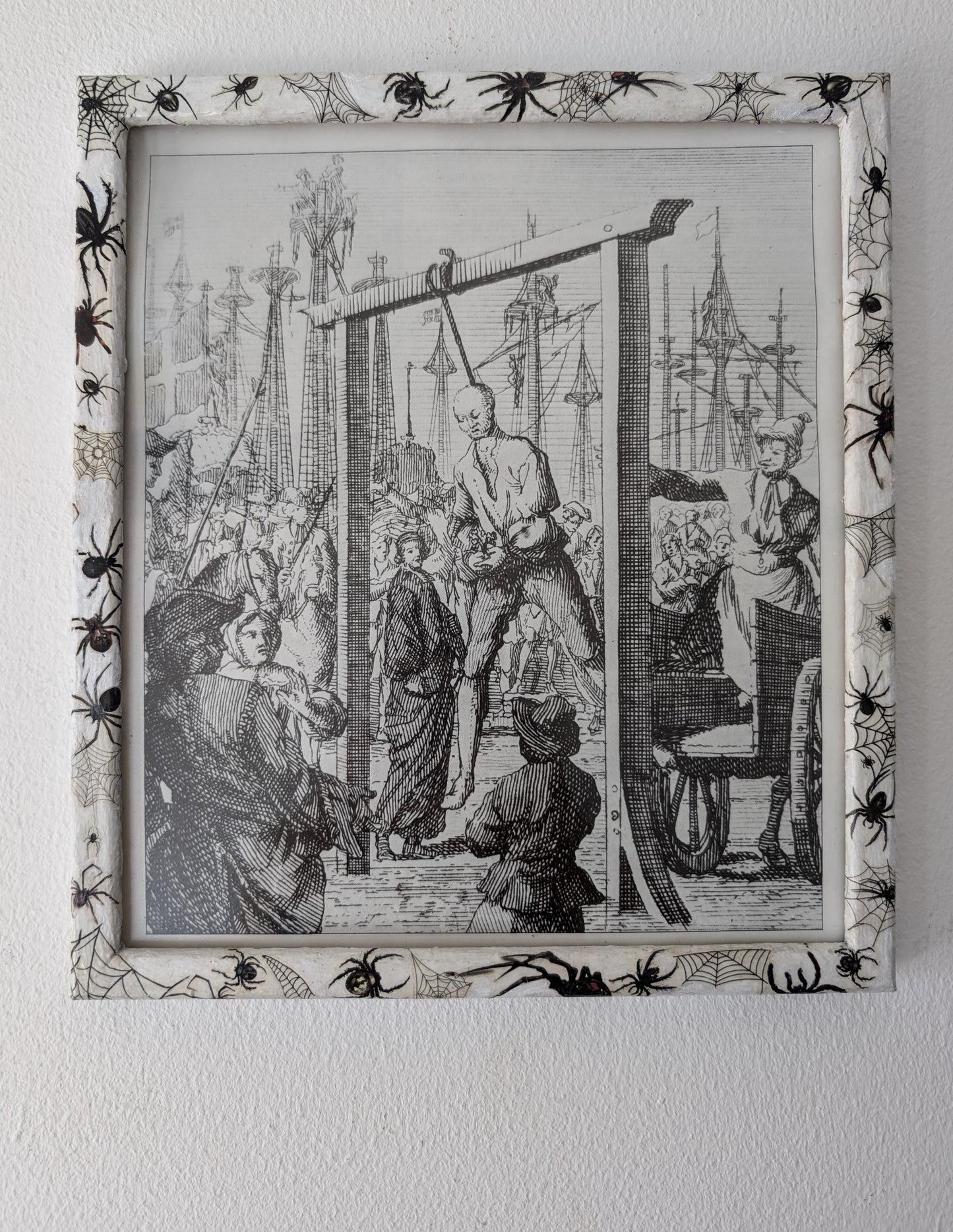 8.5"X 10" portrait Gothic Photo Picture Frame. Wall hung decor Hand painted in white with spiders and webs horror fan arachnophobia gift