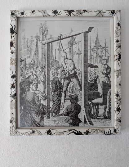 8.5"X 10" portrait Gothic Photo Picture Frame. Wall hung decor Hand painted in white with spiders and webs horror fan arachnophobia gift