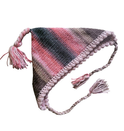 Knitted Woodland Forest Pixie Hat Child Bonnet Emo Goth Whimsy Autumn Pink Grey Taupe Brown Elf Fairy Girl 8 - 12 Year Old Winter Gift HT25