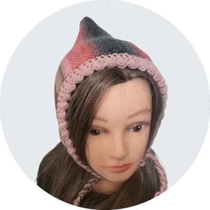Knitted Woodland Forest Pixie Hat Child Bonnet Emo Goth Whimsy Autumn Pink Grey Taupe Brown Elf Fairy Girl 8 - 12 Year Old Winter Gift HT25