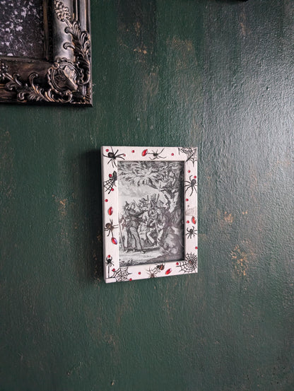 4 x 6" white wall hanging photo / picture frame adorned in red gems, spiders and webs. Gothic decor horror fan gift housewarming present