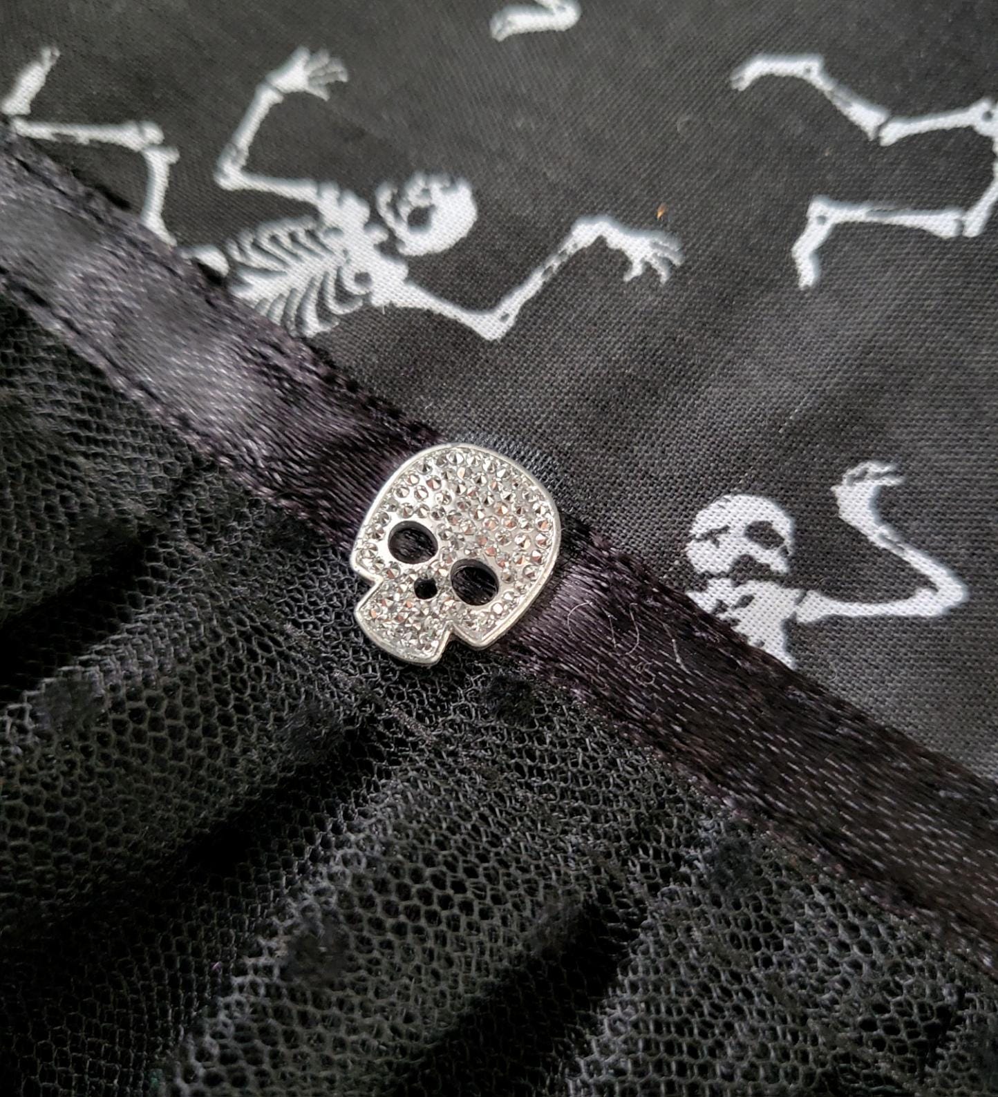 Goth Stiletto Christmas Stocking: Black Skeleton & Lace, Diamonte Skull