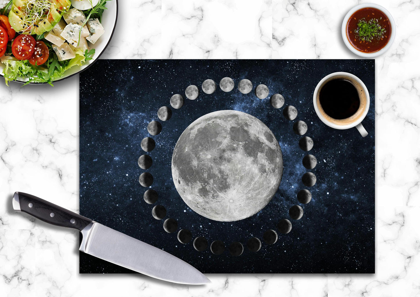 Moon Phases Tempered Glass Cutting Board, Space Kitchen Decor