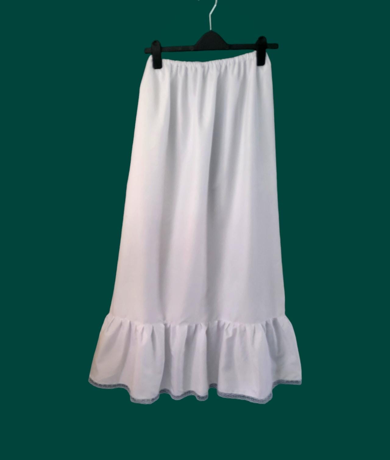 White Cotton Petticoat Full Length Long Underskirt Lace Edge Frill Victorian Theatre Steampunk Reenactment Historical Size Small PT1