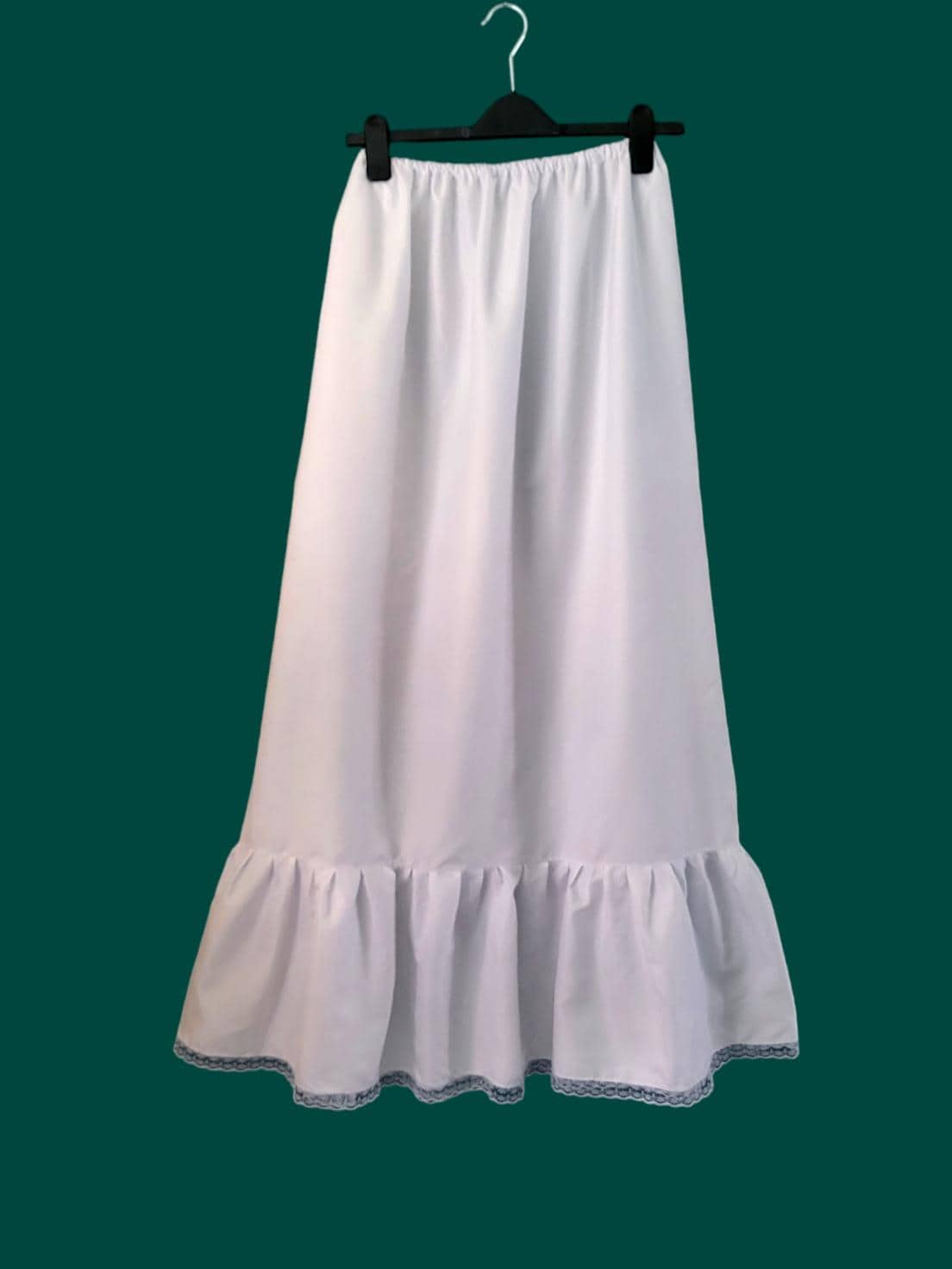 White Cotton Petticoat Full Length Long Underskirt Lace Edge Frill Victorian Theatre Steampunk Reenactment Historical Size Small PT1