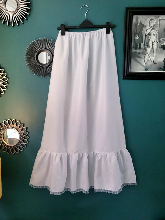 White Cotton Petticoat Full Length Long Underskirt Lace Edge Frill Victorian Theatre Steampunk Reenactment Historical Size Small PT1