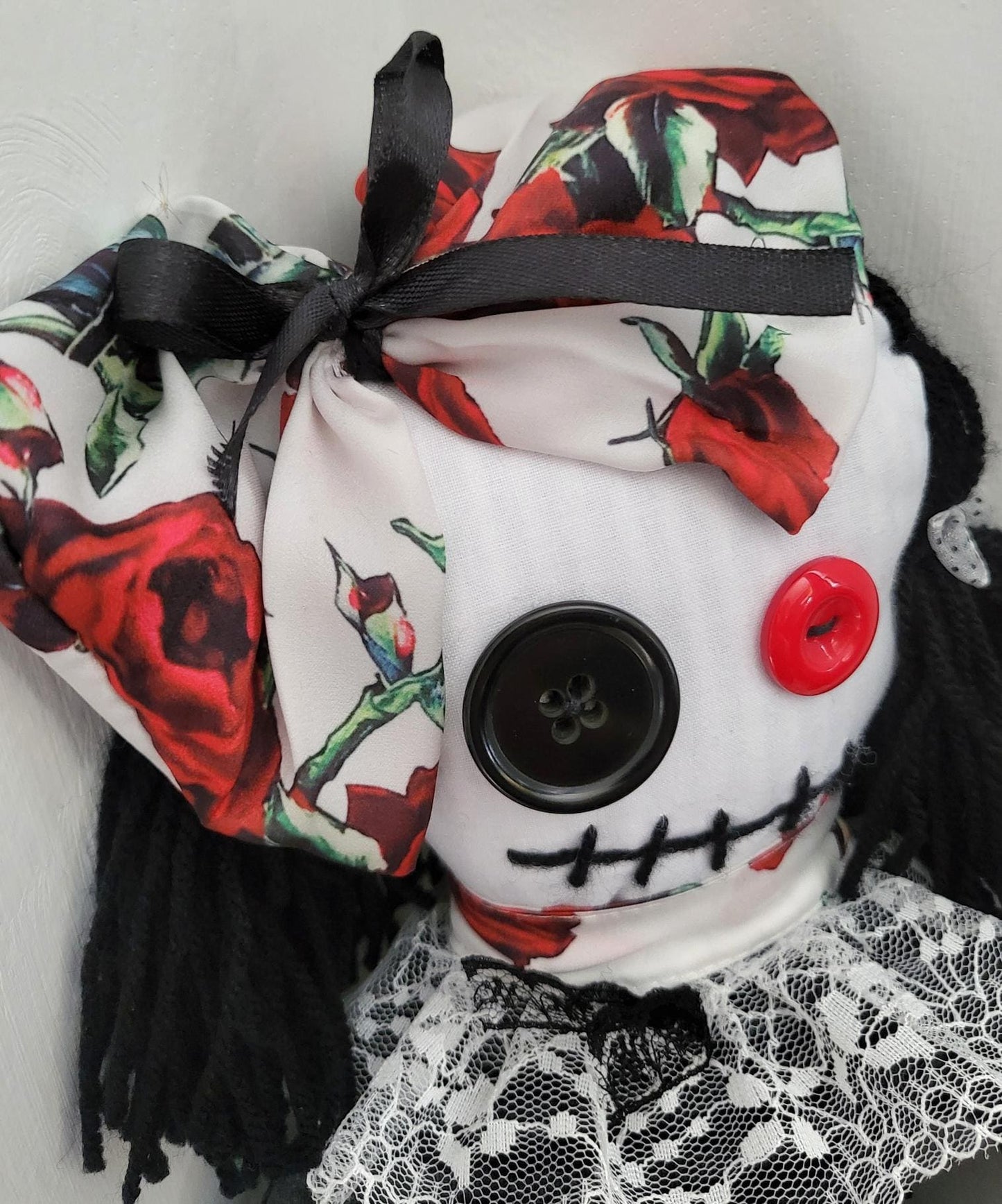 Handmade Gothic Art Doll OOAK 19 Inch Creepy Ragdoll Fantasy Weird Button Eyes Collectable Freaky Gift Spooky Decor Red Black White AD1