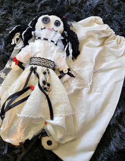 Handmade Gothic Art Doll OOAK 19 Inch Creepy Ragdoll Fantasy Weird Button Eyes Collectable Freaky Gift Spooky Decor Red Black White AD1