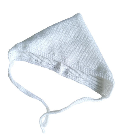 White Knitted Forest Bonnet Handmade Pixie Bow Tie Hat Adult Emo Goth Whimsy Elf Fairy Winter Gift HT19