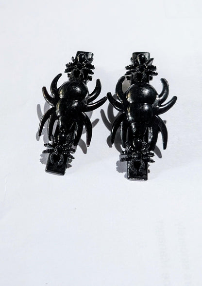 Pair of Hand made spooky black spiders hair clips slides Halloween accessories goth party costume