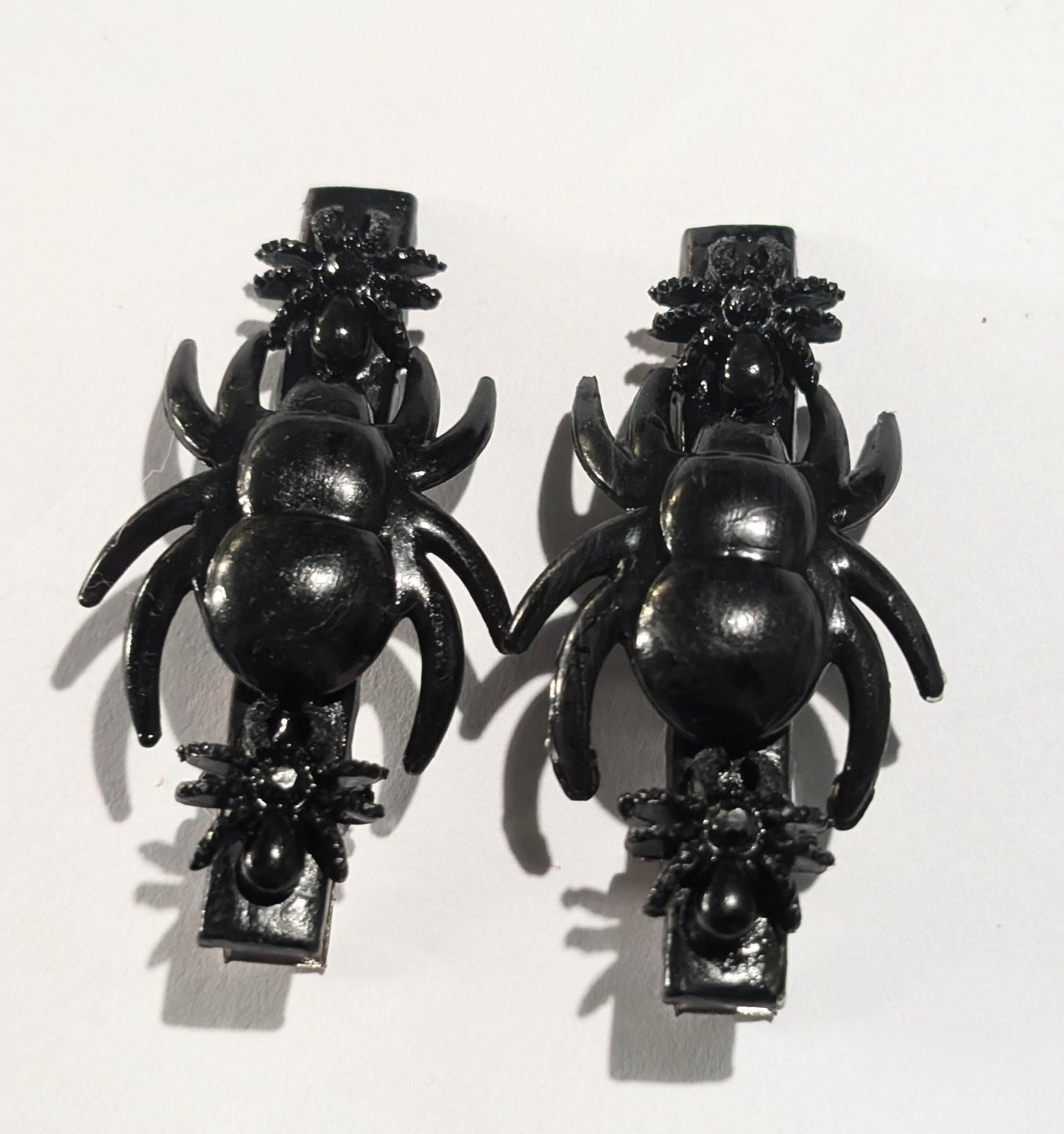 Pair of Hand made spooky black spiders hair clips slides Halloween accessories goth party costume
