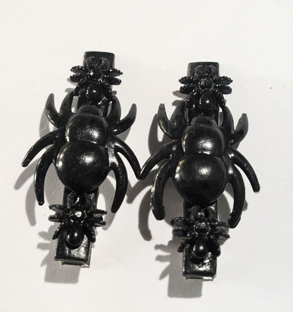 Pair of Hand made spooky black spiders hair clips slides Halloween accessories goth party costume
