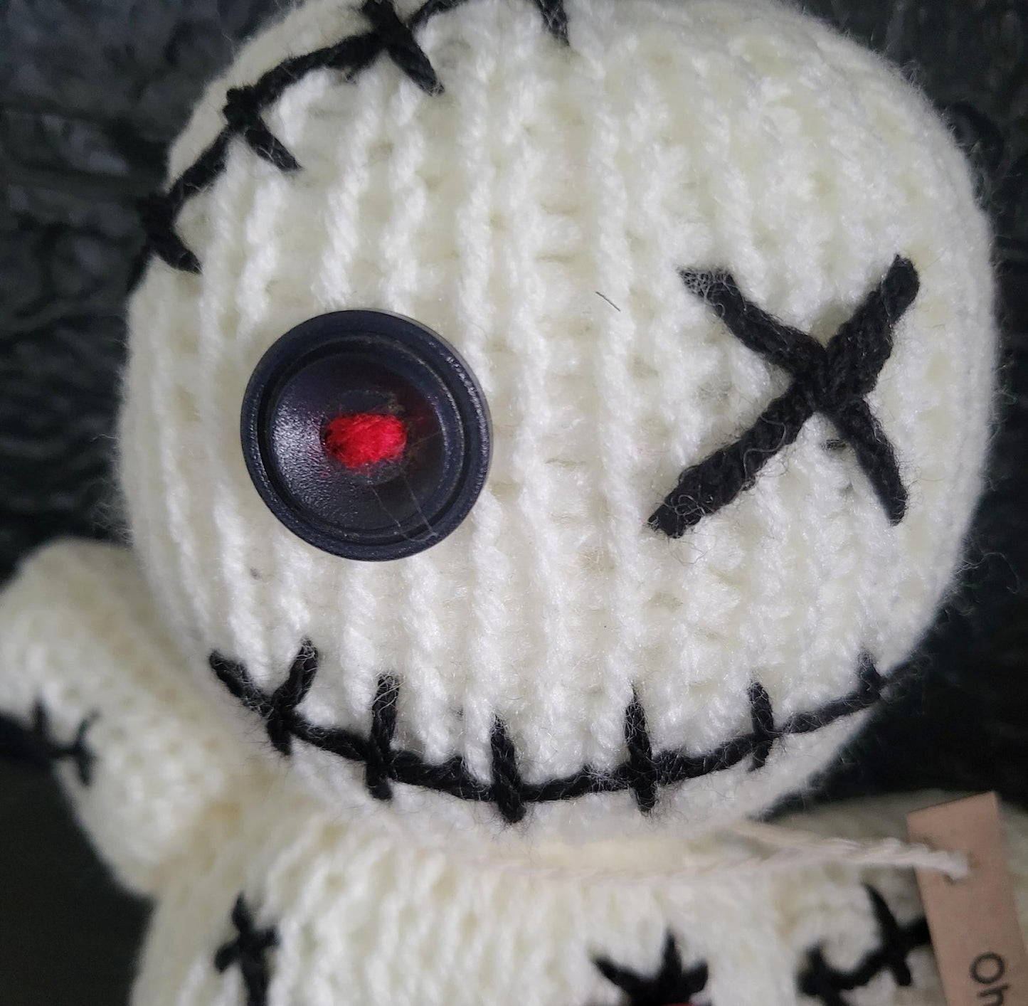 Handmade Gothic Voodoo Doll Knitted OOAK Cute Weird Fantasy Creepy Halloween Collectable Freaky Gift Spooky Decor Cream Black Red VO2