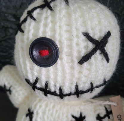Handmade Gothic Voodoo Doll Knitted OOAK Cute Weird Fantasy Creepy Halloween Collectable Freaky Gift Spooky Decor Cream Black Red VO2