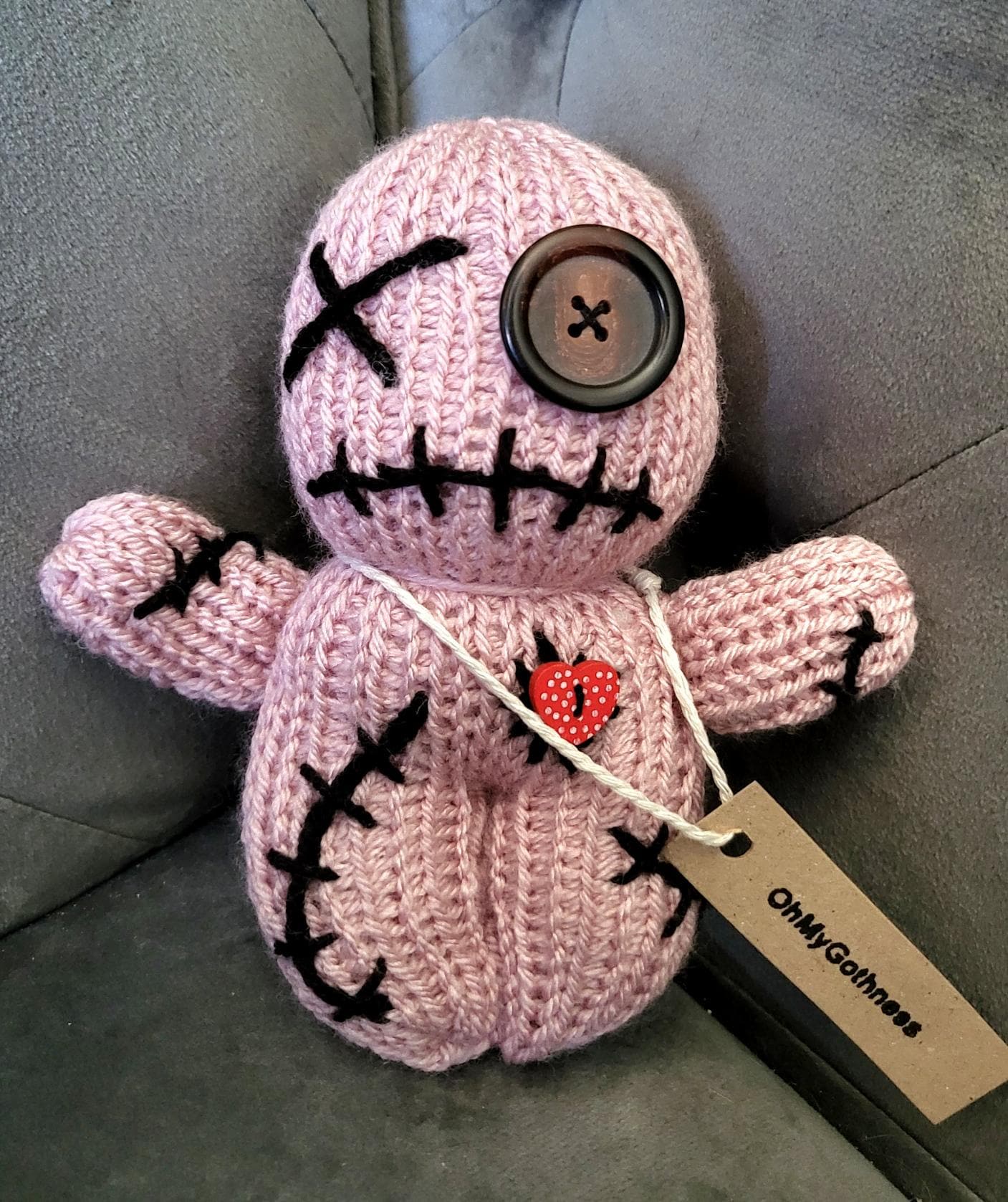 Handmade Gothic Voodoo Doll Knitted OOAK Cute Weird Fantasy Creepy Halloween Collectable Freaky Gift Spooky Decor Pink Black VO3
