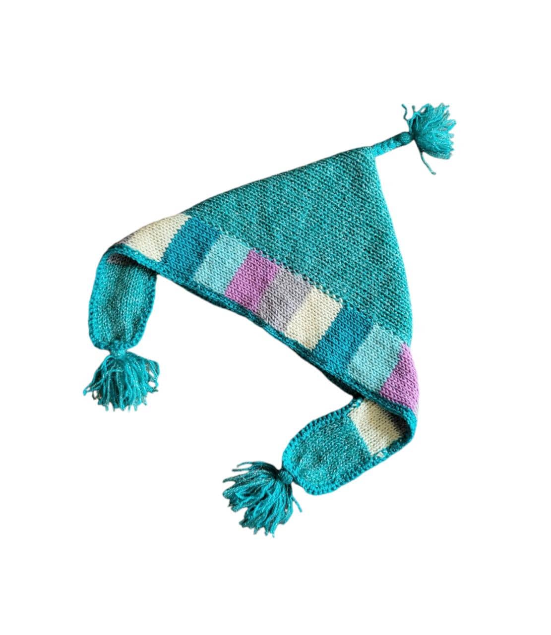Knitted Forest Pixie Hat Bonnet Emo Goth Whimsy Turquoise Blue Cream Lilac OOAK Elf Fairy Winter Gift Woodland HT24