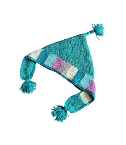 Knitted Forest Pixie Hat Bonnet Emo Goth Whimsy Turquoise Blue Cream Lilac OOAK Elf Fairy Winter Gift Woodland HT24