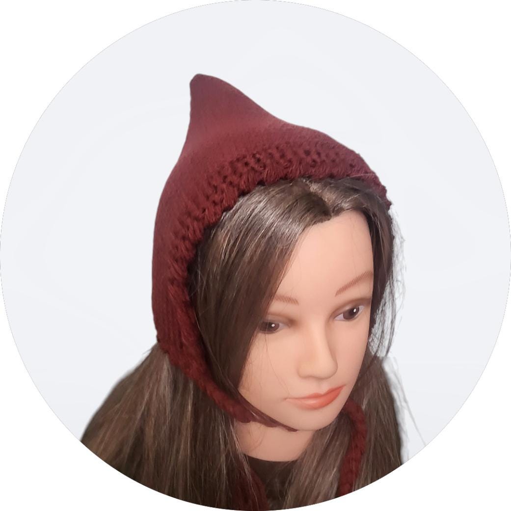 Knitted Woodland Forest Pixie Hat Child Bonnet Emo Goth Whimsy Autumn Ginger Brown Elf Fairy Girl 8 - 12 Year Old Winter Gift HT26