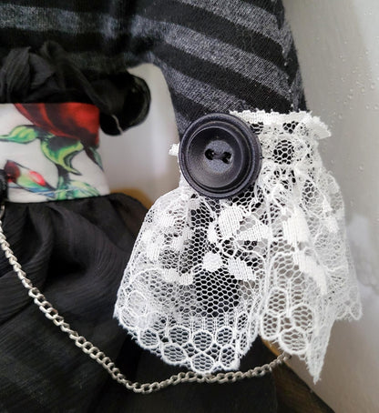 Handmade Gothic Art Doll OOAK 19 Inch Creepy Ragdoll Fantasy Weird Button Eyes Collectable Freaky Gift Spooky Decor Red Black White AD1